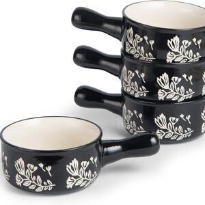 Wisenvoy Black Soup Bowls Set with Handles French Onion Soup Crocks Oven Safe